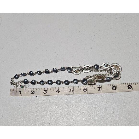 Vintage America Boho Abalone Shell Blue Beaded Statement Silver Tone Necklace - Picture 8 of 9